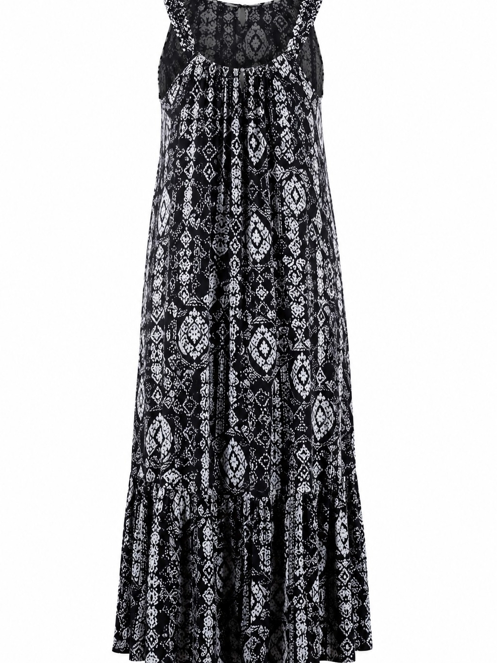 MSK WOMAN | Black White Gauze Tiered Resort Maxi Dress Boho Beach Vacation | 1X